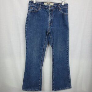 GAP Jeans Medium Wash Flare Leg Stretch High Waist Comfy Cotton Cropped Size 10